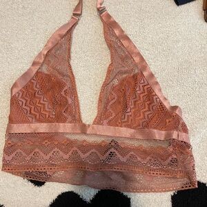 Lace Halter Bralette in a pinky rust color